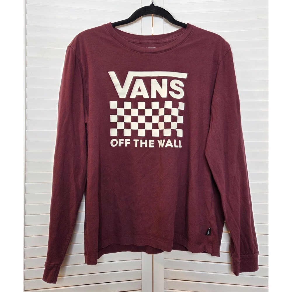 Vans Graphic Tee Off The Wall Checkerboard XL Burgundy Cotton Long Sleeve Shirt